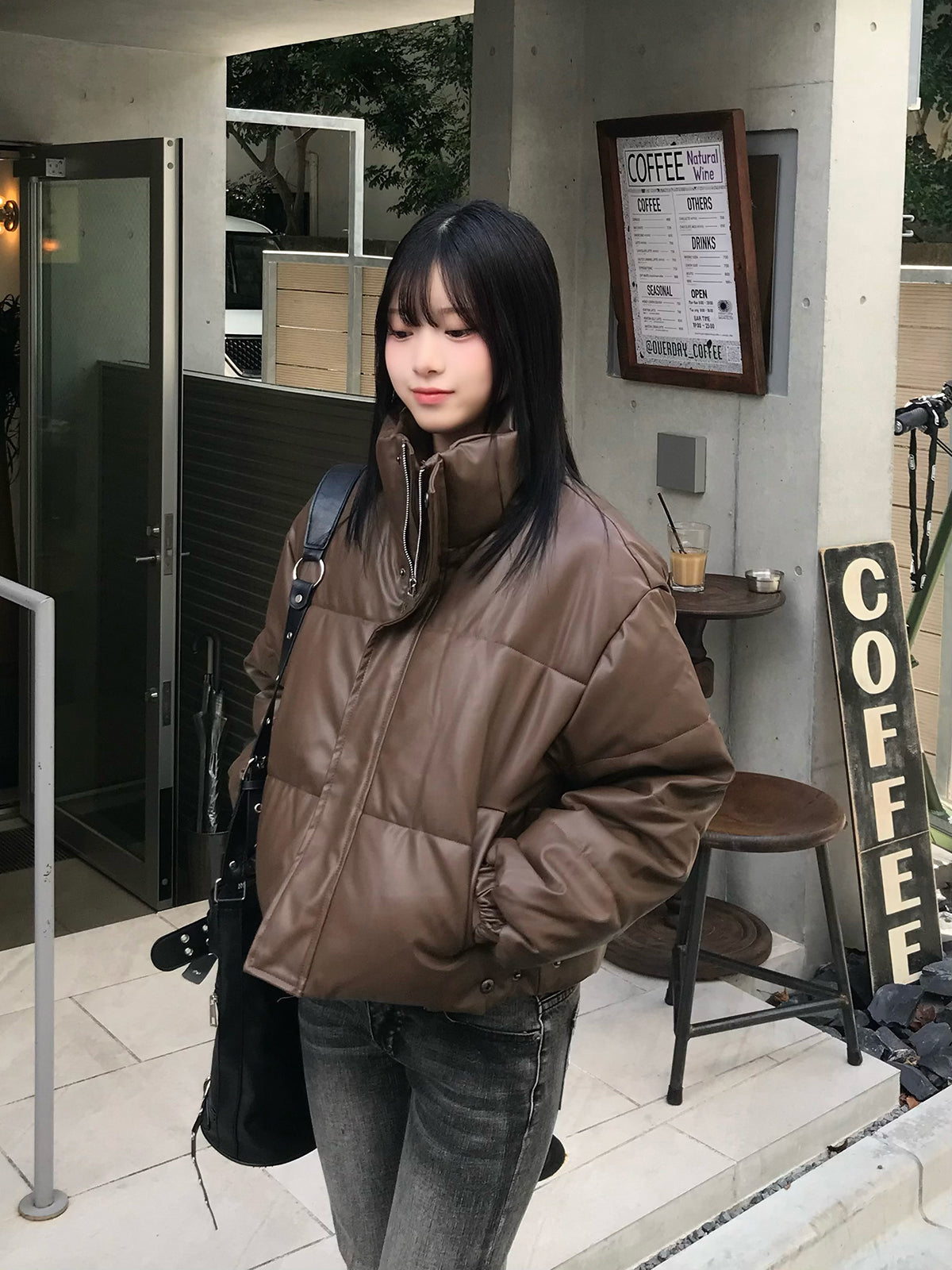 レザータッチパデッドショートブルゾン