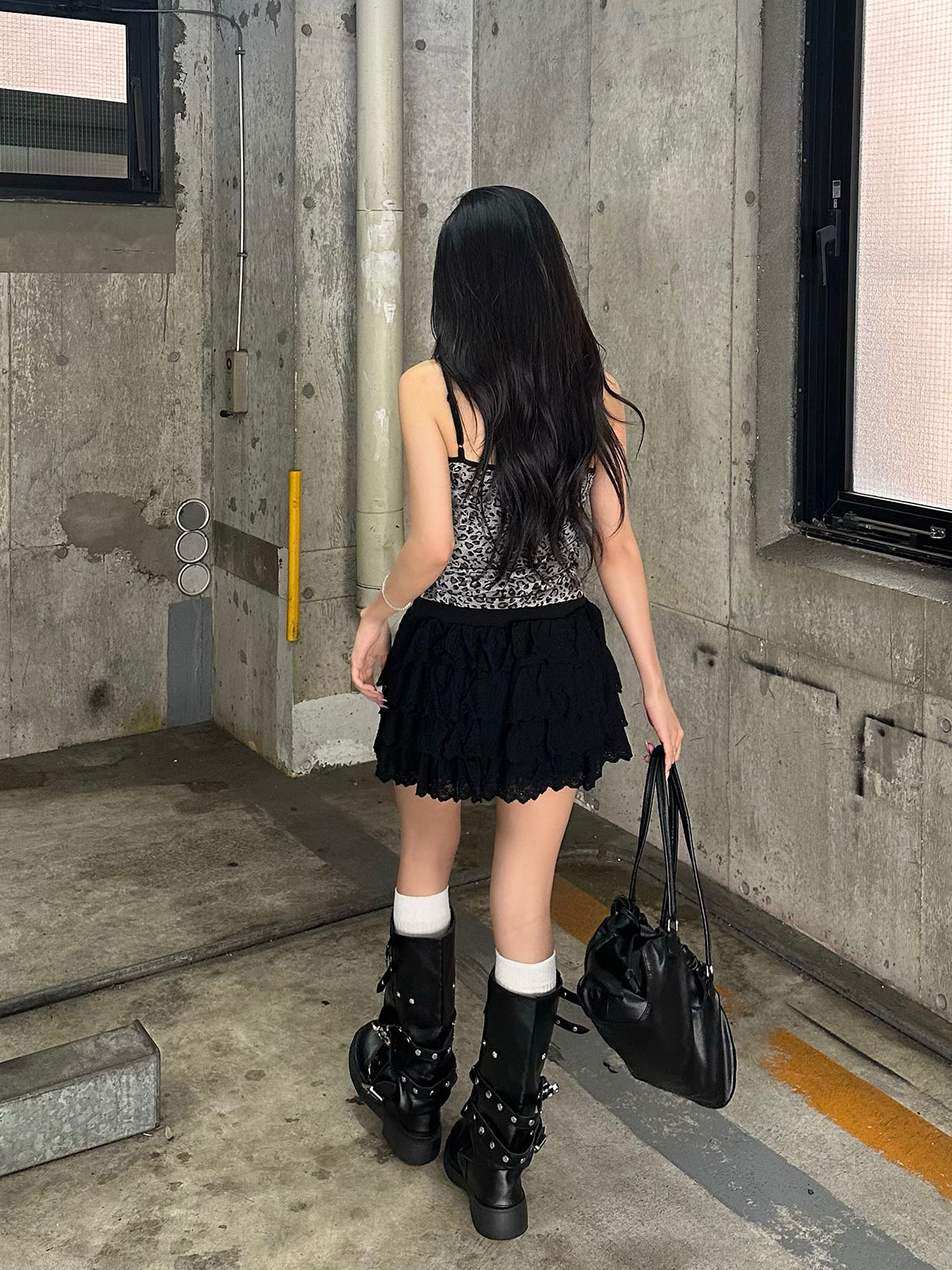 フラワーレースティアードミニスカート