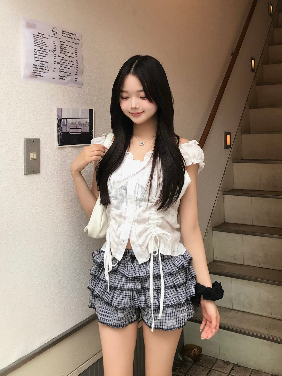 チェックフリルショートパンツ