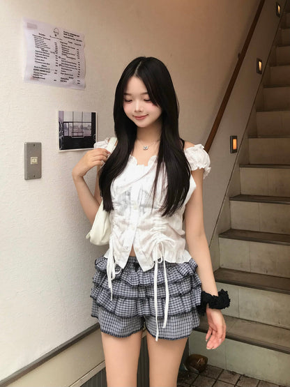 チェックフリルショートパンツ