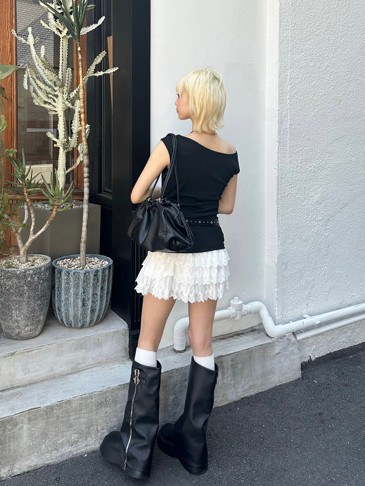 フラワーレースティアードミニスカート
