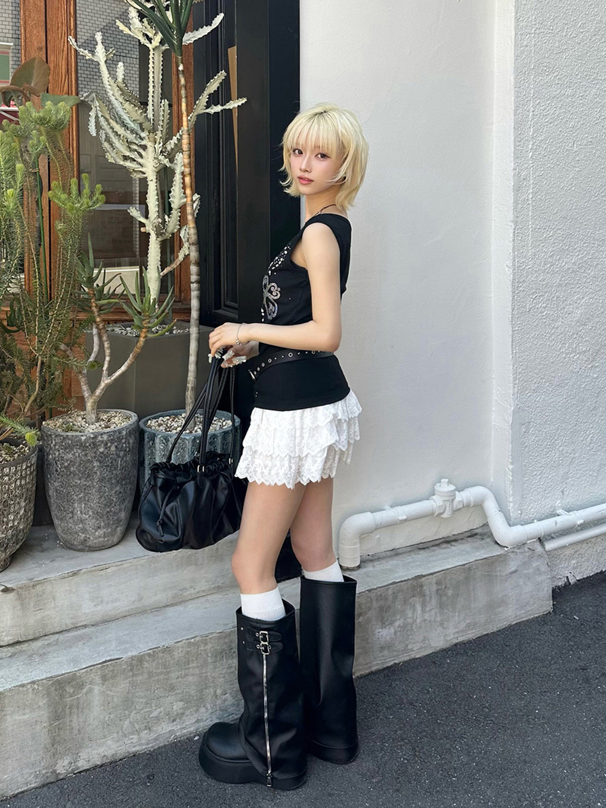 フラワーレースティアードミニスカート
