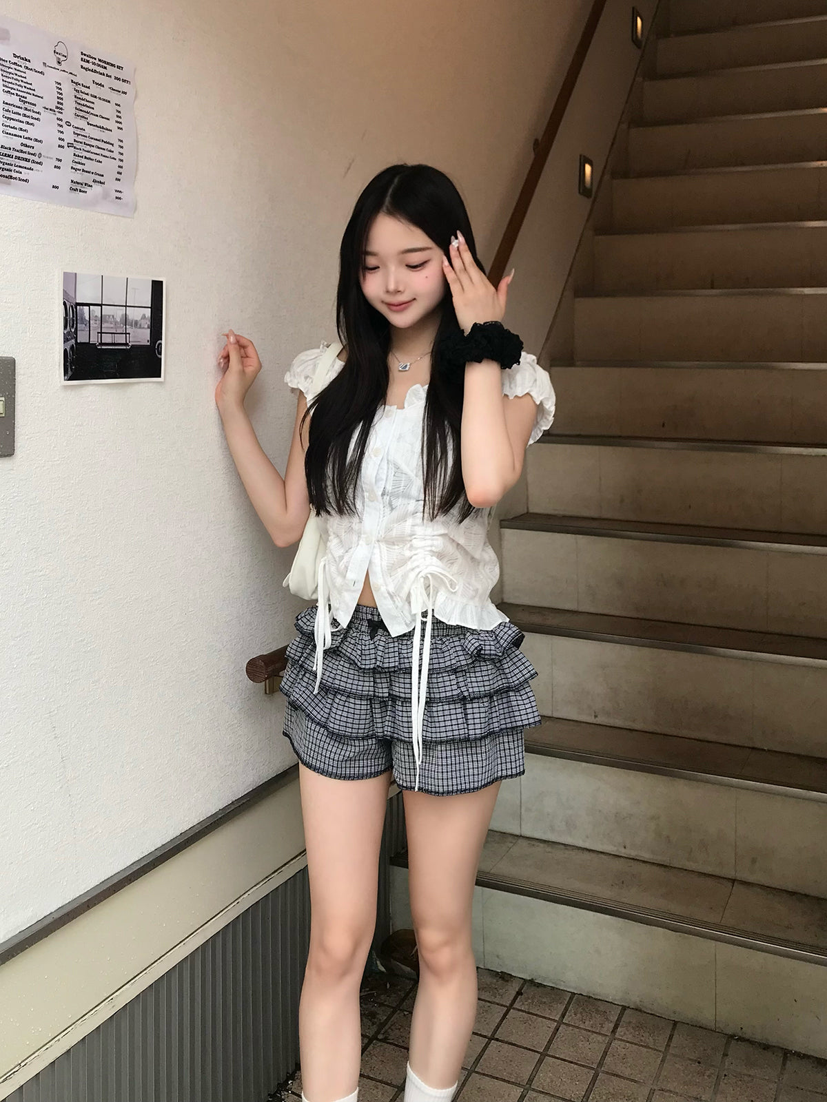 チェックフリルショートパンツ