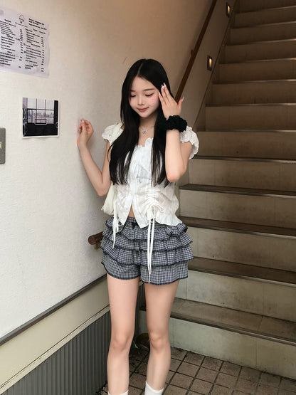 チェックフリルショートパンツ