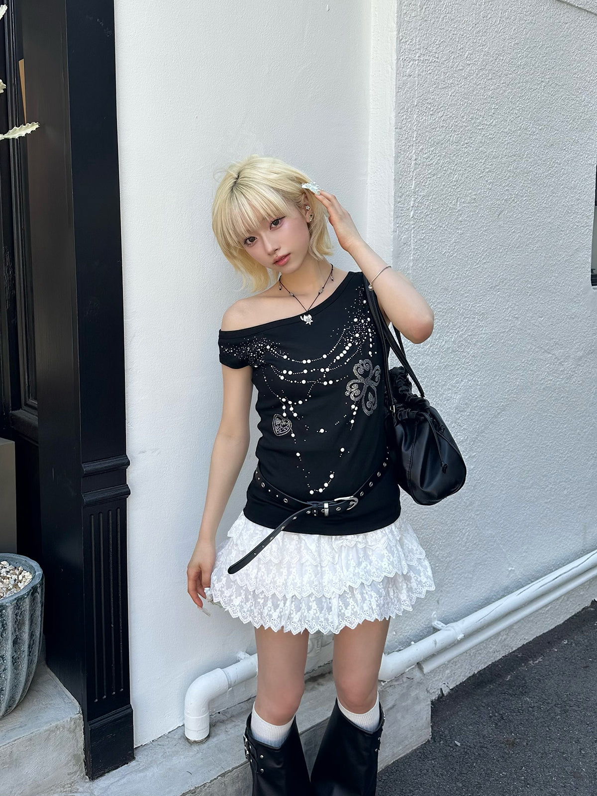 フラワーレースティアードミニスカート