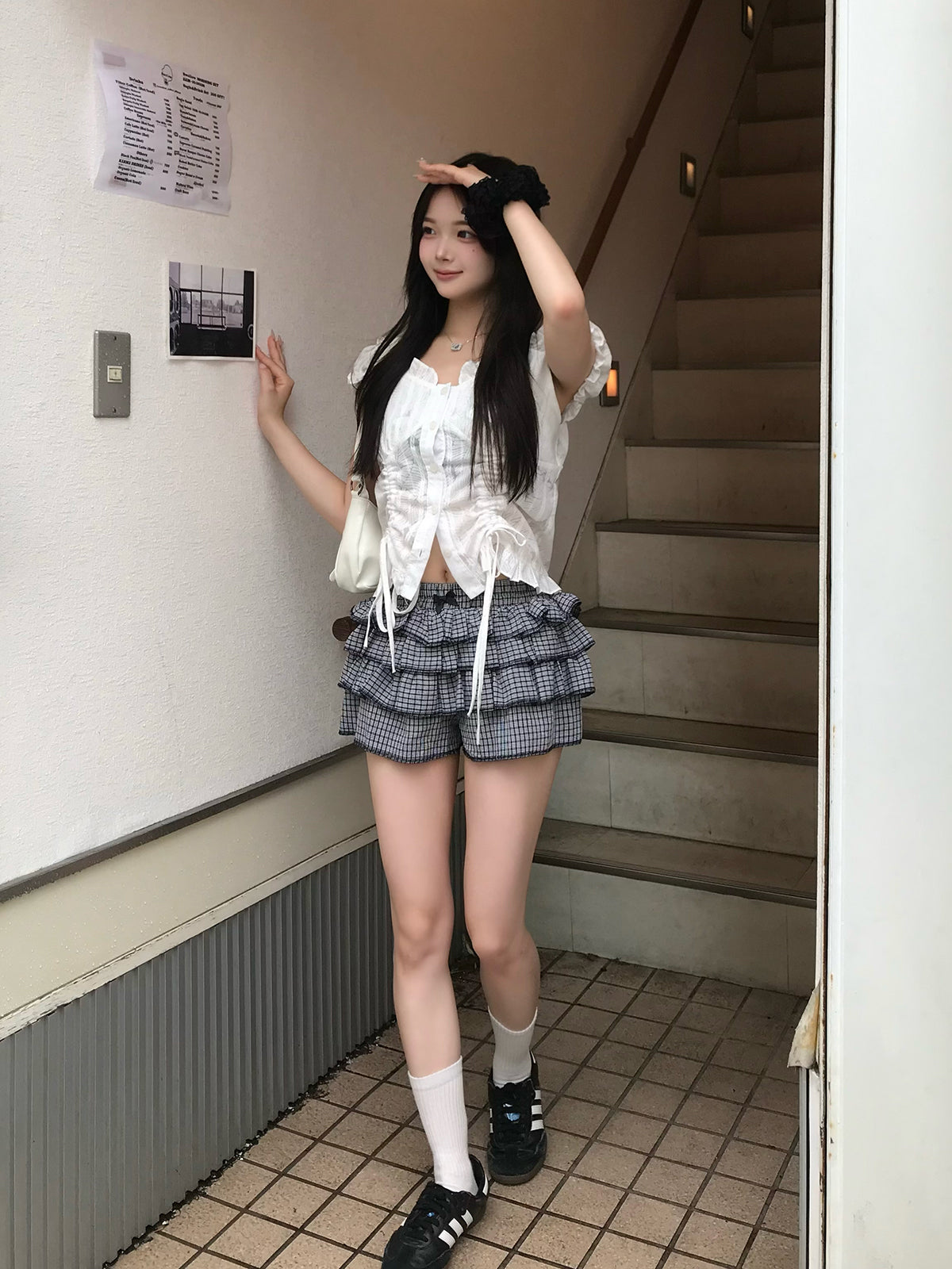 チェックフリルショートパンツ