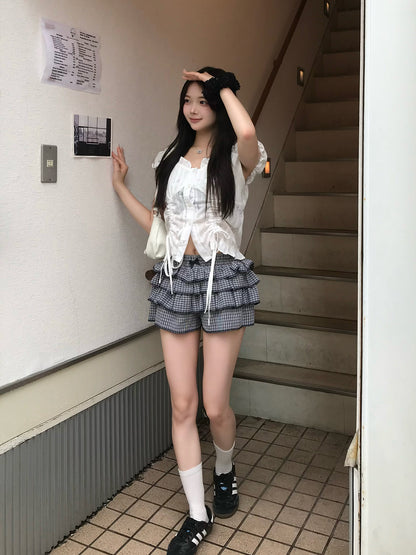 チェックフリルショートパンツ