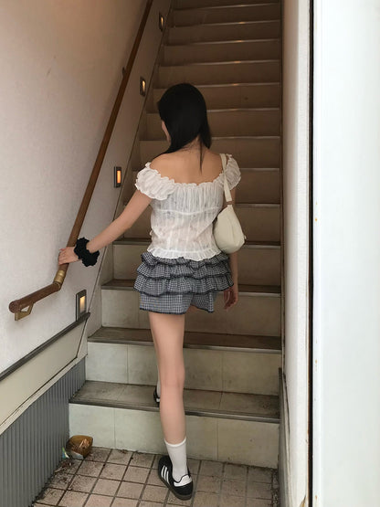 チェックフリルショートパンツ