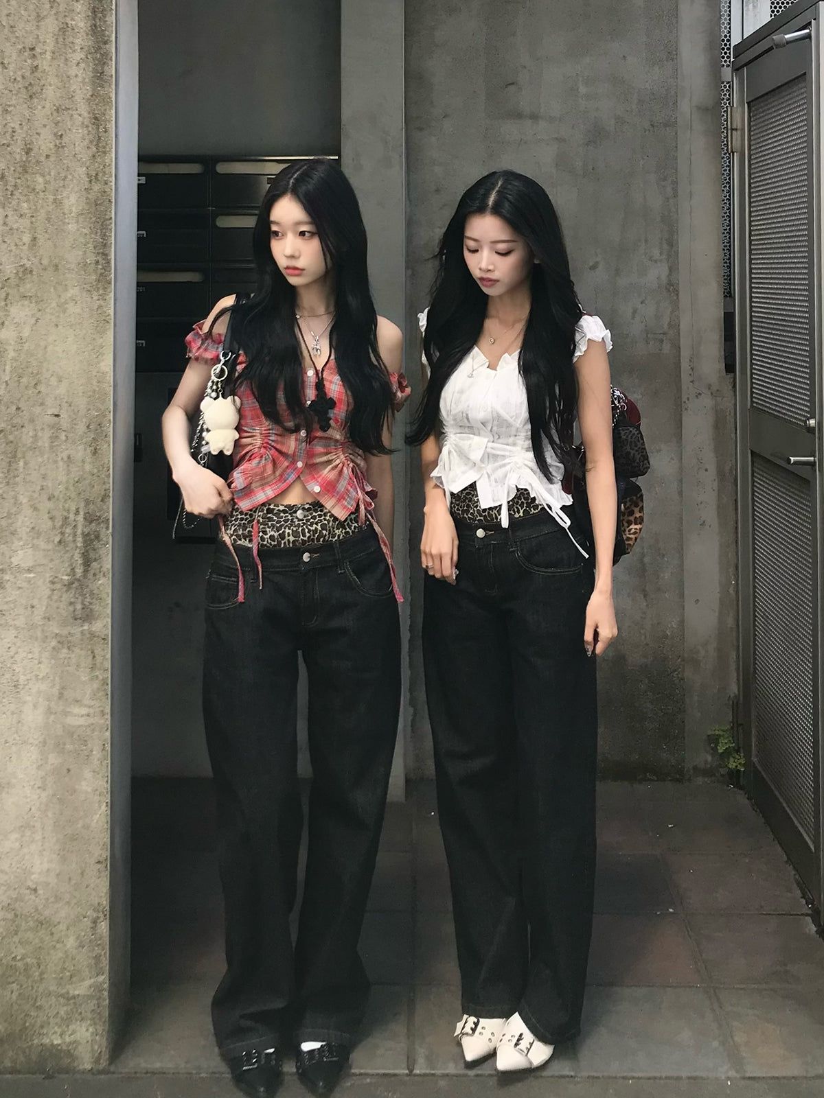ダブルウエストレオパードデニムパンツ
