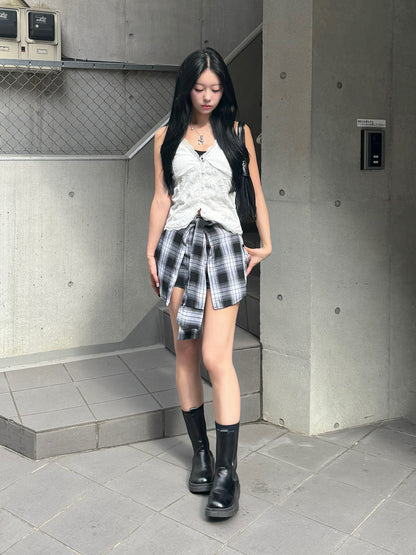 Waist design check short pants