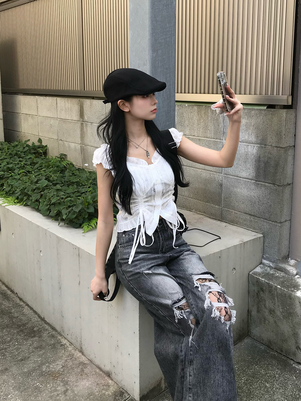 ダブルシャーリングフリルブラウス