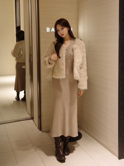 フロントボタンフレアニットワンピース【11月下旬予約】