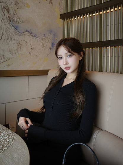 フロントボタンフレアニットワンピース【11月下旬予約】