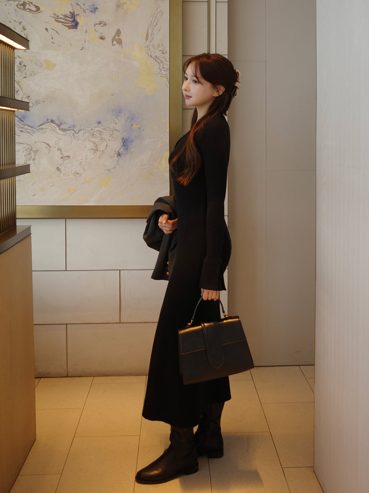 フロントボタンフレアニットワンピース【11月下旬予約】