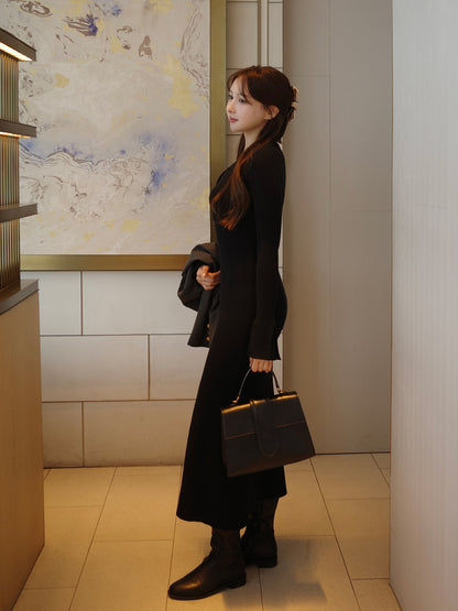 フロントボタンフレアニットワンピース【11月下旬予約】