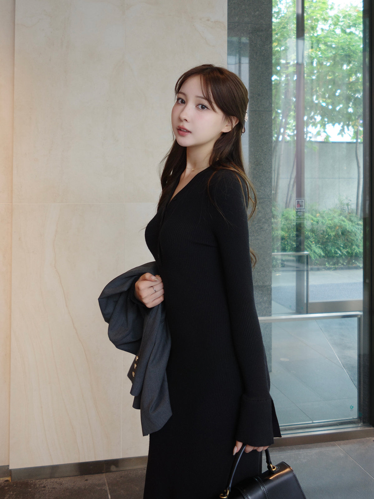 フロントボタンフレアニットワンピース【11月下旬予約】