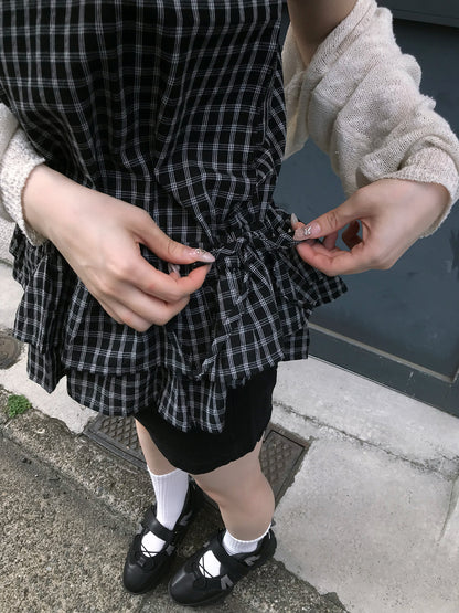 グラフチェックフリルチュニック