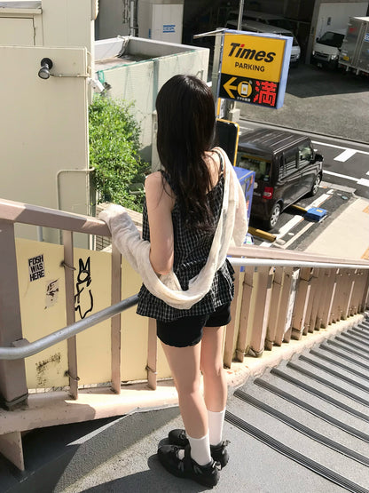 グラフチェックフリルチュニック