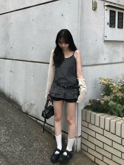 グラフチェックフリルチュニック