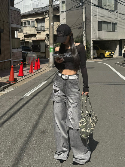 カバーダメージデニムパンツ