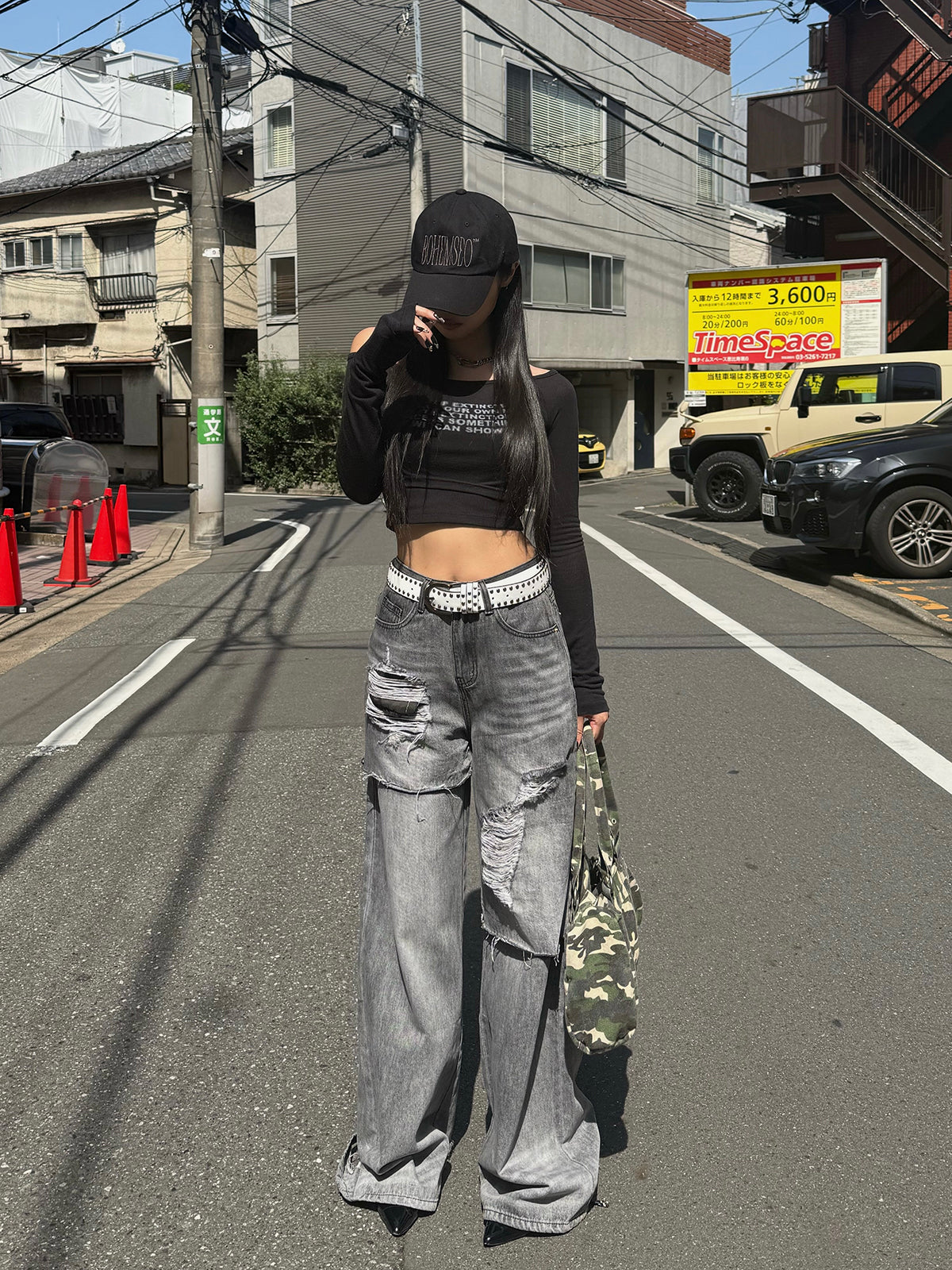 カバーダメージデニムパンツ