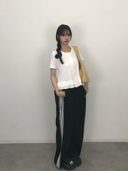 フリルヘムボタンTシャツ