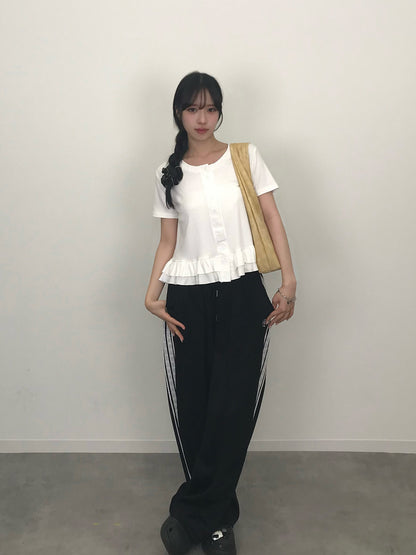 フリルヘムボタンTシャツ
