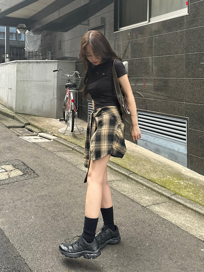 Waist design check short pants