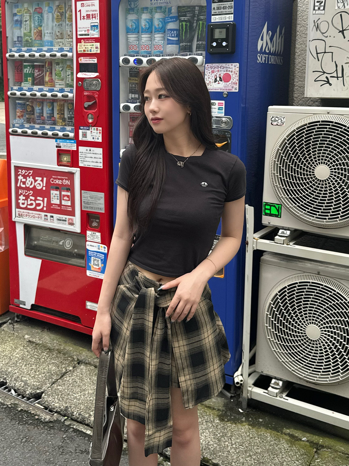 Waist design check short pants