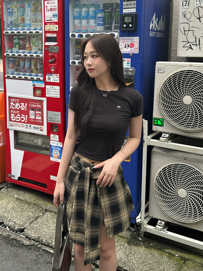 Waist design check short pants
