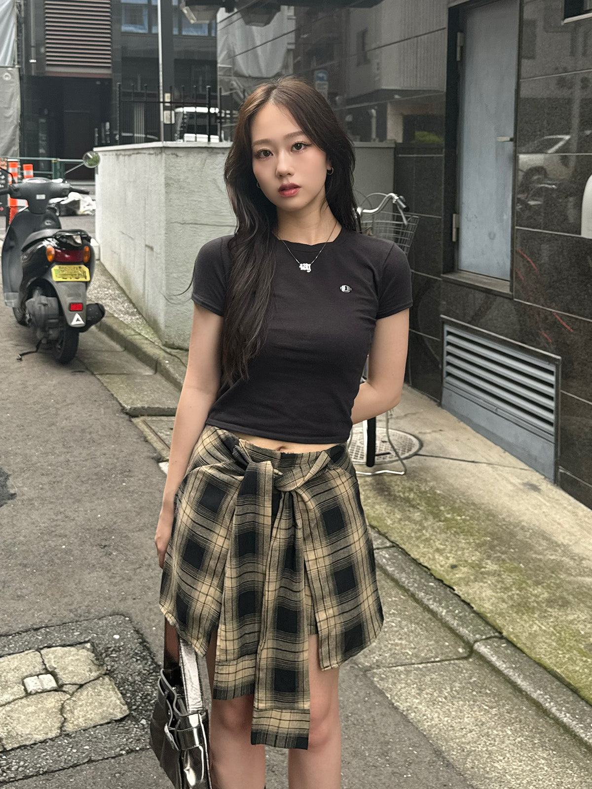 Waist design check short pants