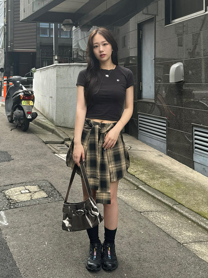 Waist design check short pants