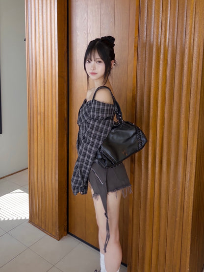 サイドストラップジップデニムショートパンツ
