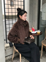 ファーライクダブルジップブルゾン - ブラウン