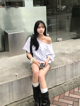 オーバーサイズレタリングTシャツ - ホワイト