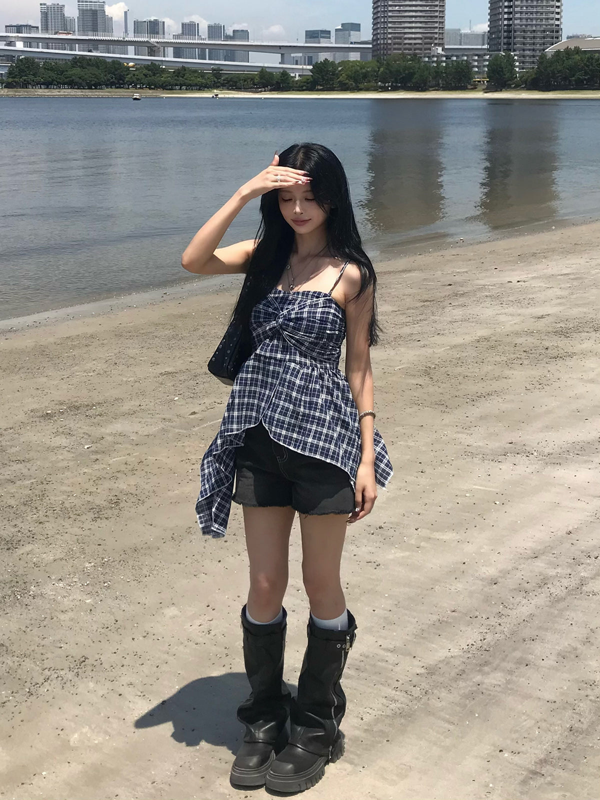 チェックリボンアシメキャミチュニック
