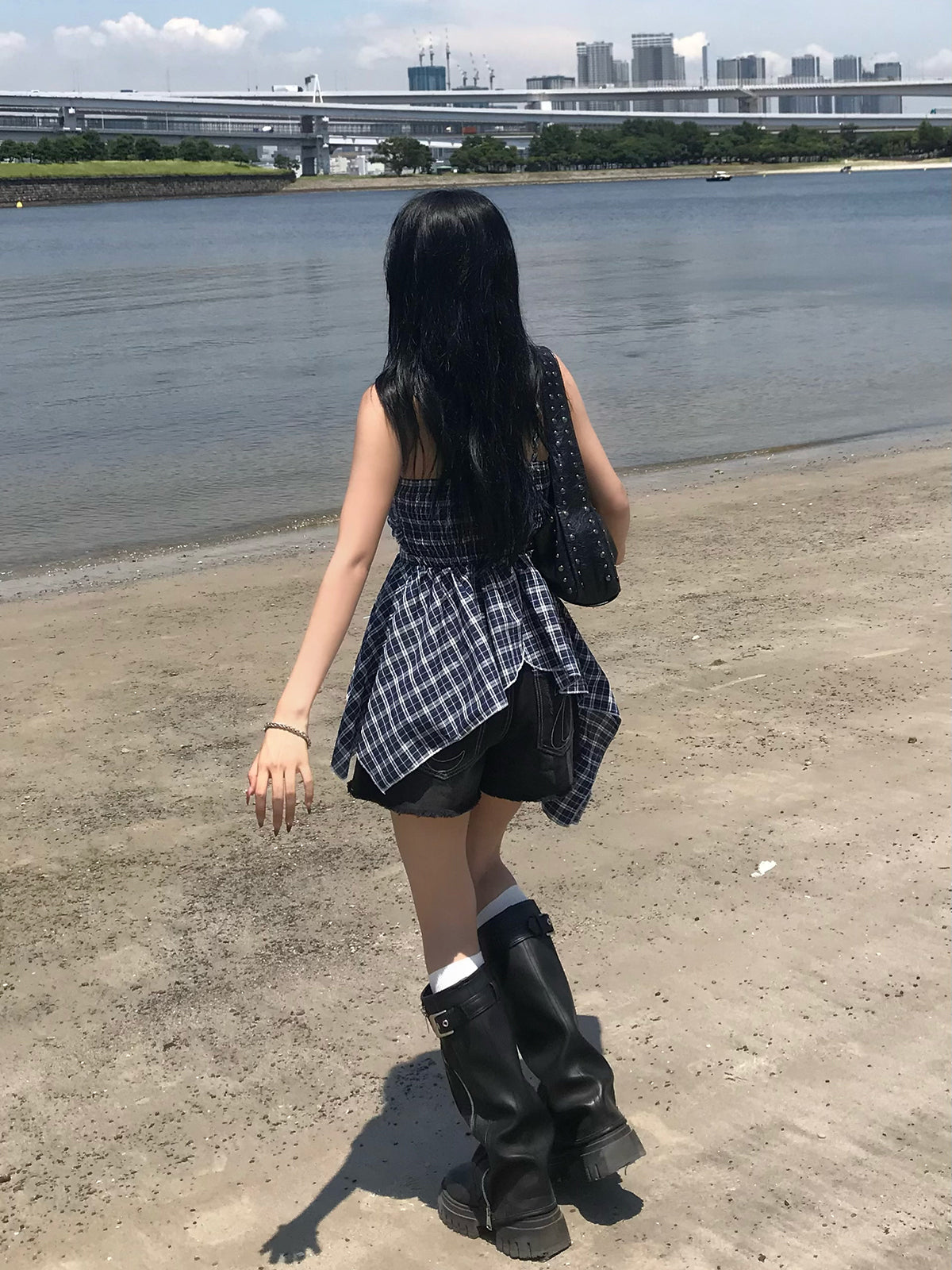 チェックリボンアシメキャミチュニック
