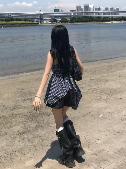 チェックリボンアシメキャミチュニック