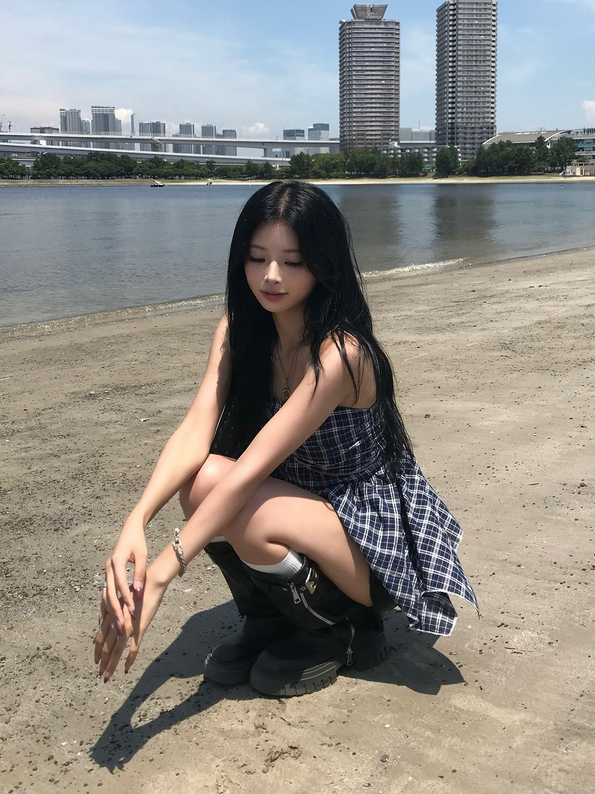 チェックリボンアシメキャミチュニック