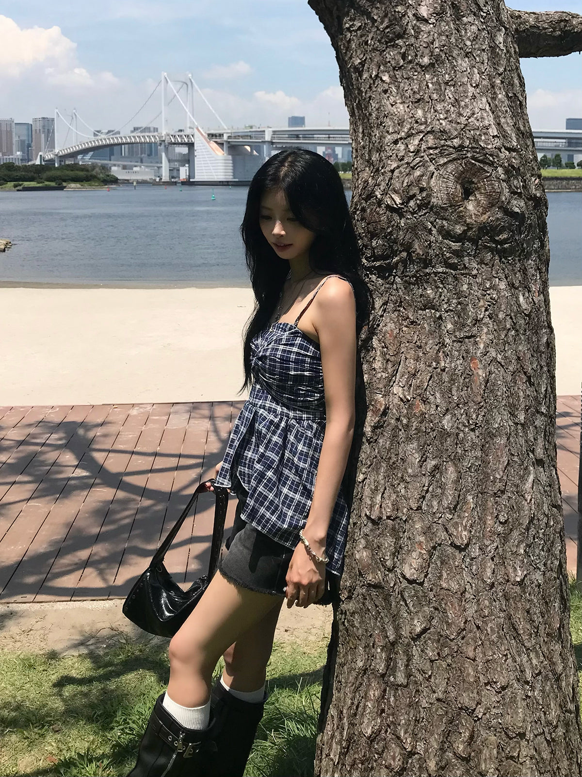 チェックリボンアシメキャミチュニック