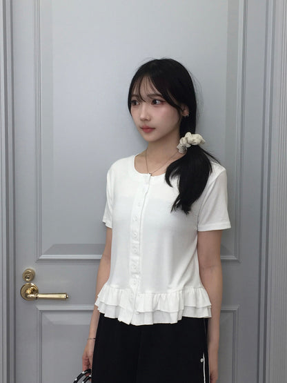 フリルヘムボタンTシャツ
