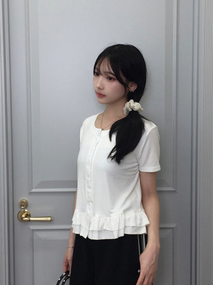 フリルヘムボタンTシャツ