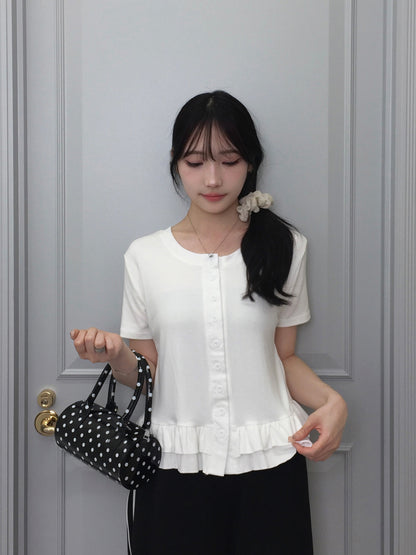 フリルヘムボタンTシャツ