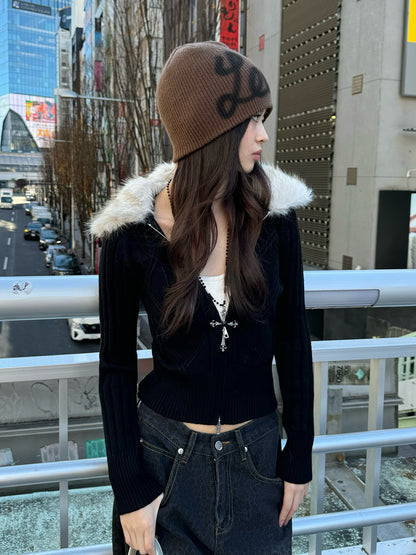 ファータッチカラーダブルジップニット