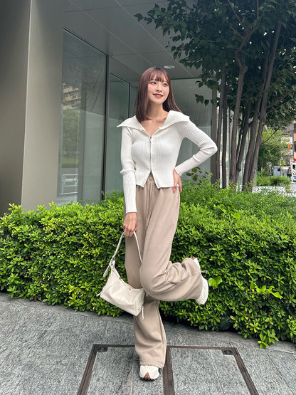 Zip-up rib knit top