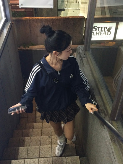 复古格子褶皱迷你裙裤