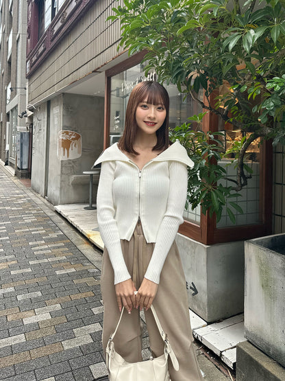 Zip-up rib knit top