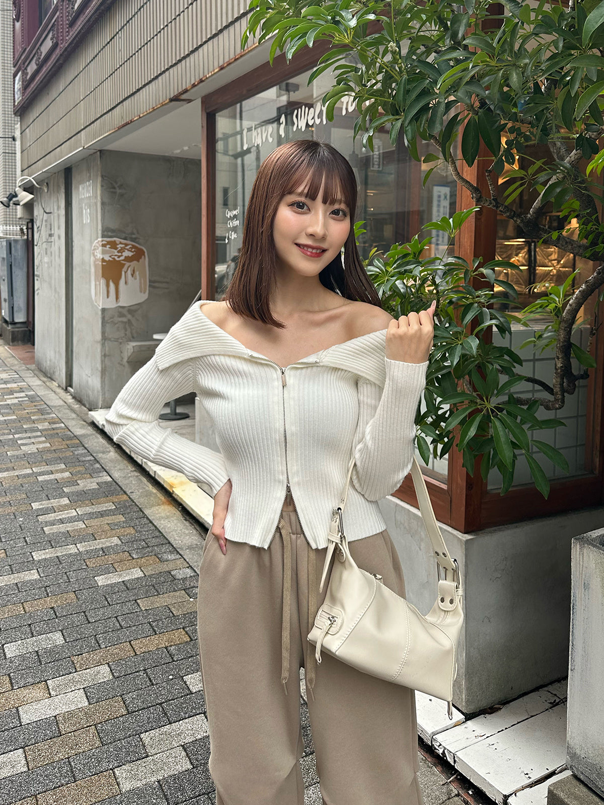 Zip-up rib knit top