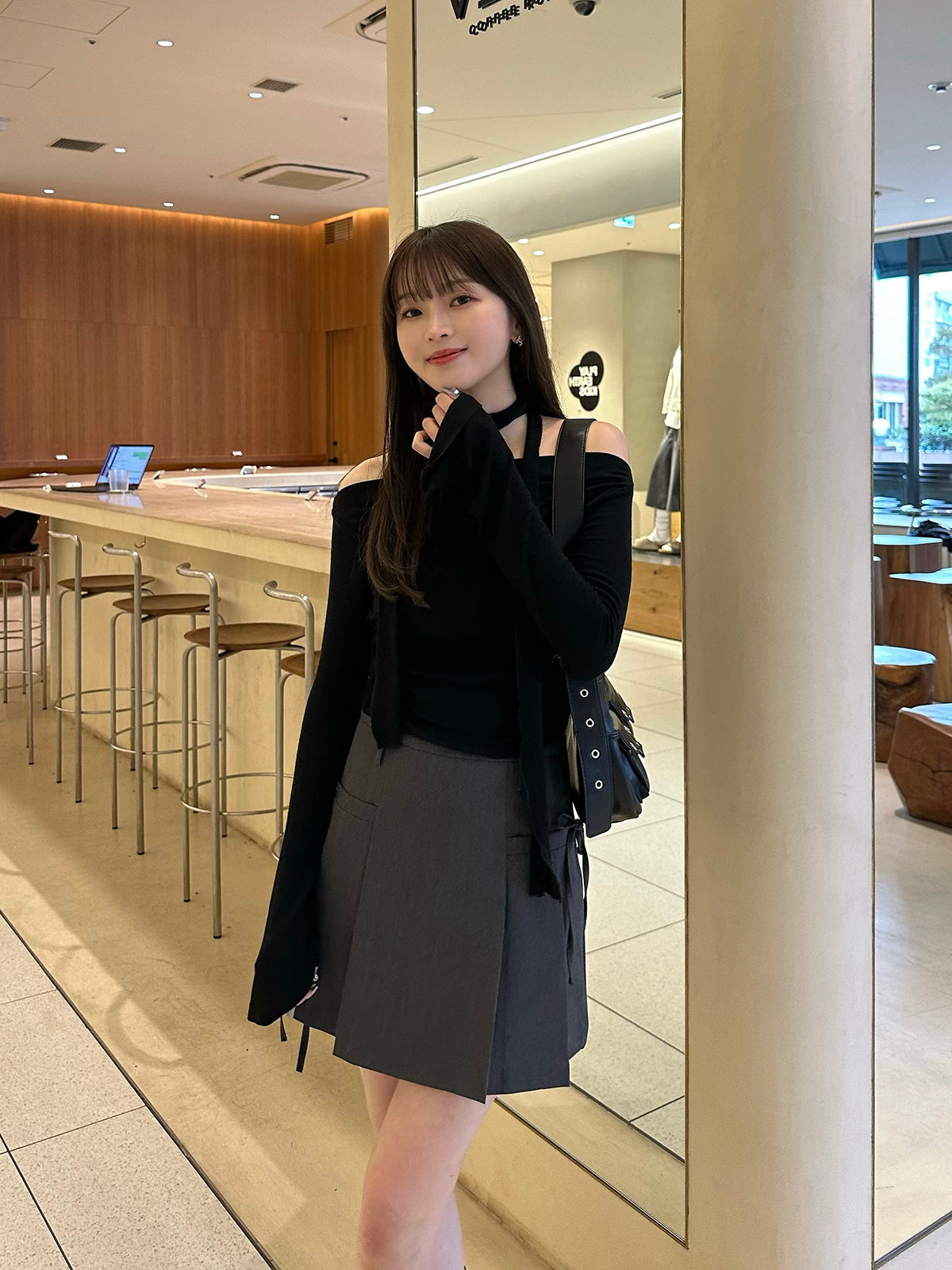 側邊蝴蝶結百褶迷你裙