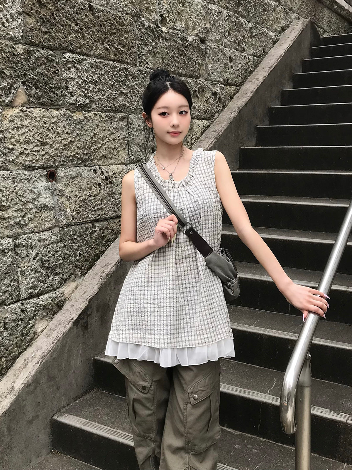 グラフチェックノースリーブチュニック